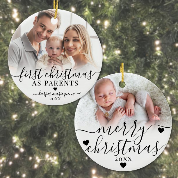 First Christmas As Parents Baby Photo Ceramic Ornament