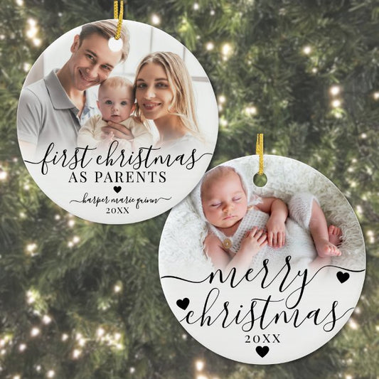 First Christmas As Parents Baby Photo Ceramic Ornament