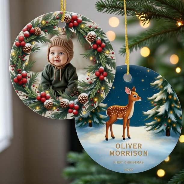 First Christmas Baby Photo Ceramic Ornament