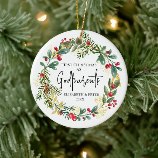 First Christmas Godparents Ceramic Ornament