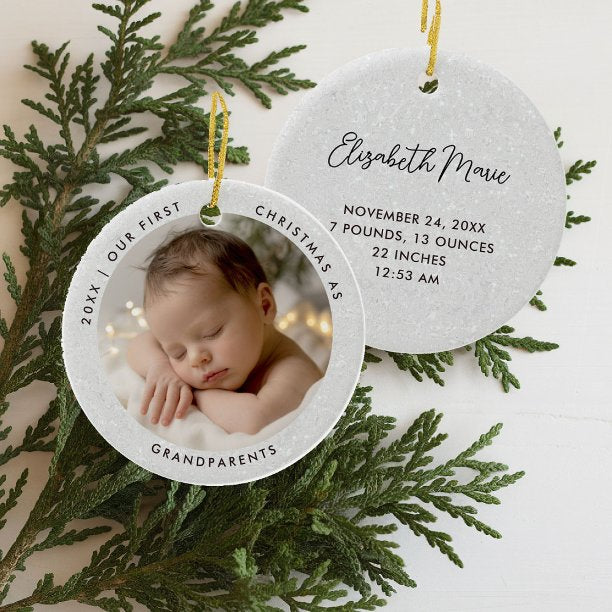 First Christmas Grandparents Modern Simple Photo Ceramic Ornament