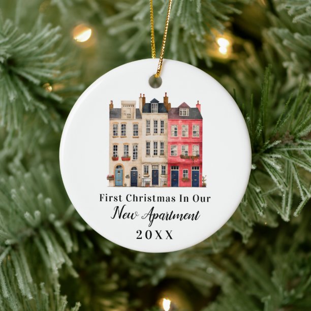 First Christmas In Our New Apartment With Address Ceramic Ornament