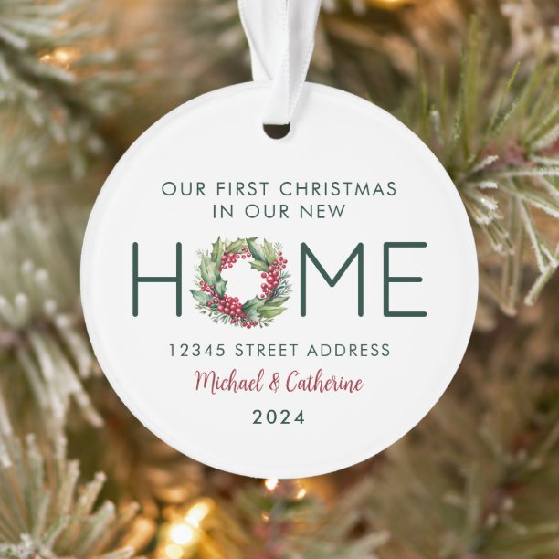 First Christmas in our New Home Watercolor Wreath Ornament