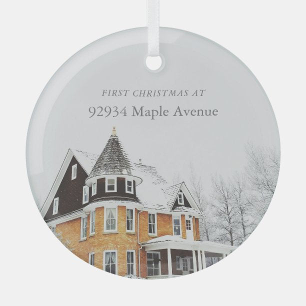 First Christmas New Home Address Custom Photo Glass Ornament