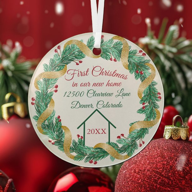 First Christmas New Home Elegant Personalized Year Glass Ornament