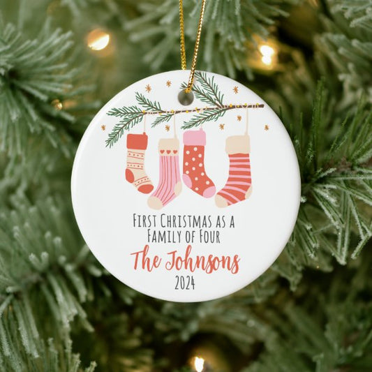 First Christmas of Four Custom Family Ceramic Orna Ornament