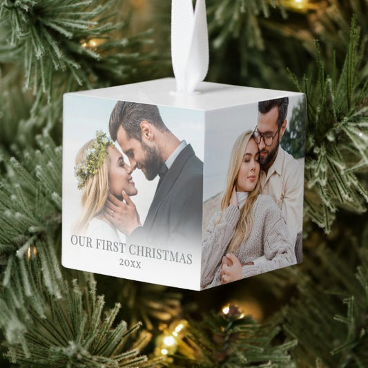 First Christmas Personalized Photo Cube Ornament
