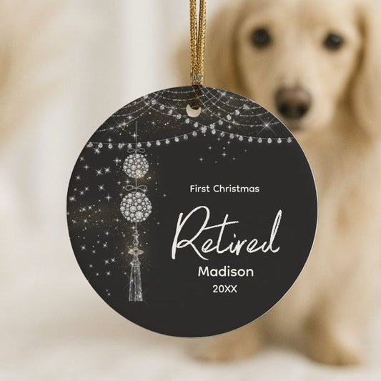 First Christmas retired elegant black glittery Ceramic Ornament