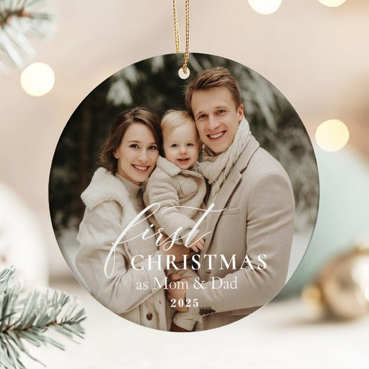 First Year as Mom & Dad Christmas Photo Ceramic Ornament