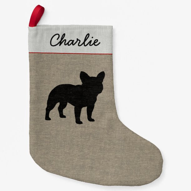 French Bulldog Silhouette Frenchie Dog Holiday Small Christmas Stocking