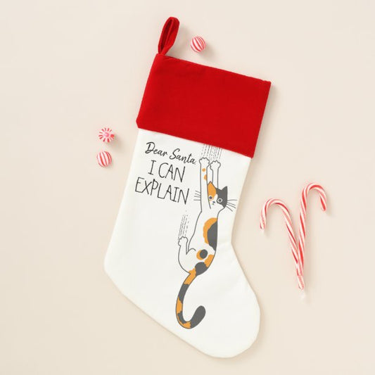 Funny Cat Hanging On - Calico Cat Christmas Stocking