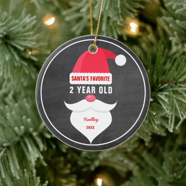 Funny Christmas Santa's Favorite 2 Year Old Photo Ceramic Ornament