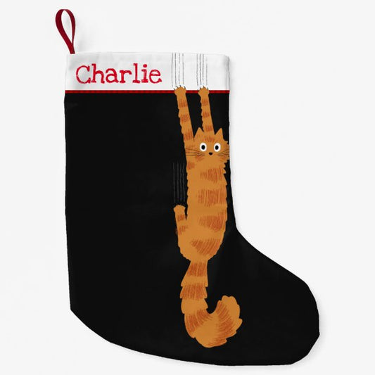 Funny Orange Cat with Custom Text Small Christmas Stocking