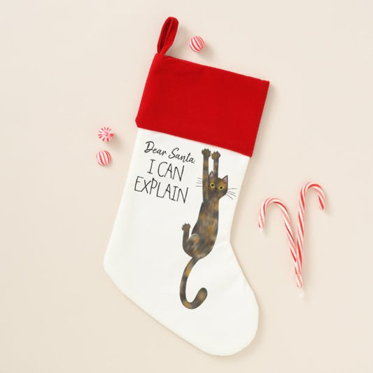 Funny Tortoise Shell Cat Hanging On - Tortie Cat Christmas Stocking