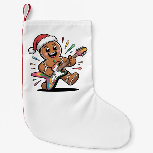 Gingerbread Man Playing Guitar Electric Santa Small Christmas Stocking