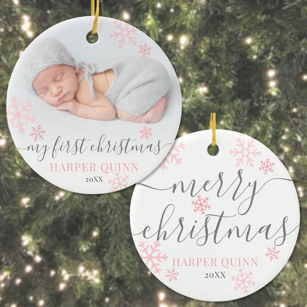 Girl Baby First Christmas Photo Ceramic Ornament