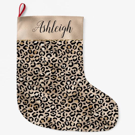 Glam Gold Leopard Print Large Christmas Stocking