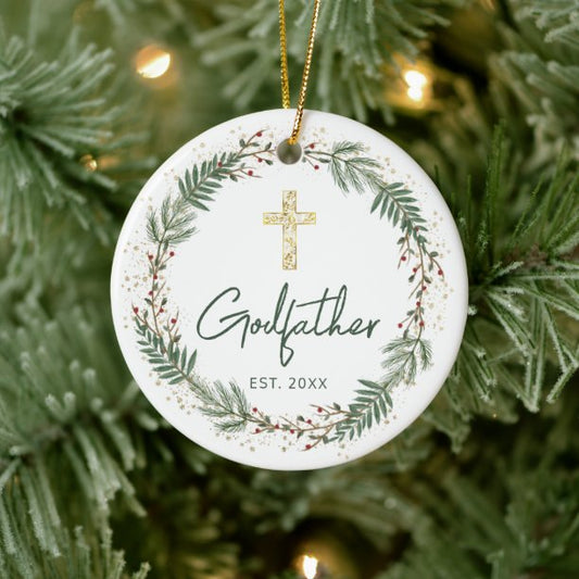 Godfather Christmas Wreath Ceramic Ornament