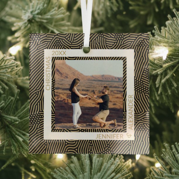 Gold and Black Photo Christmas Glass Ornament