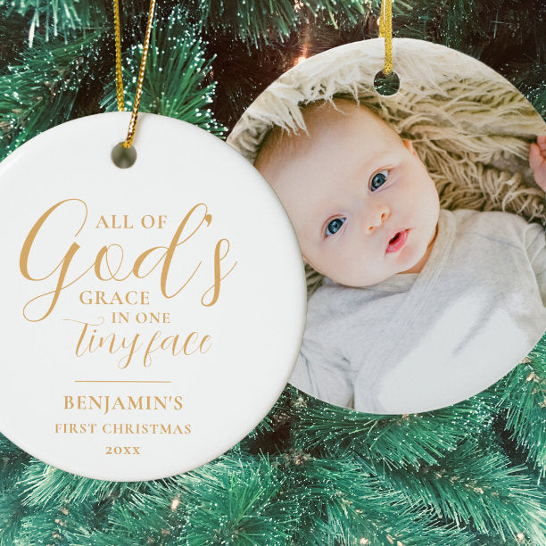 Gold Baby's First Christmas Religious Christmas Ceramic Ornament