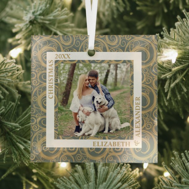 Gold Swirls Photo Glass Ornament