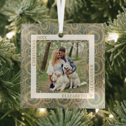 Gold Swirls Photo Glass Ornament