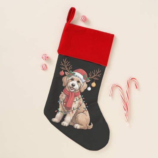 Golden Doodle Gorgeous Reindeer Christmas Tree Stocking