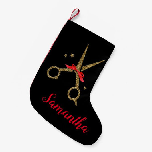 Golden glitter scissors - Hair stylist - Small Christmas Stocking