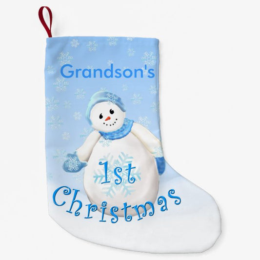 Grandson 1st Christmas Snowman Small Christmas Stocking