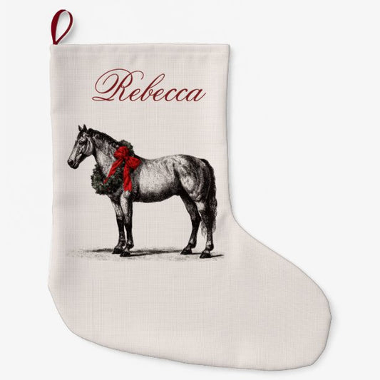 Horse Equestrian Vintage Style Elegant Large Christmas Stocking