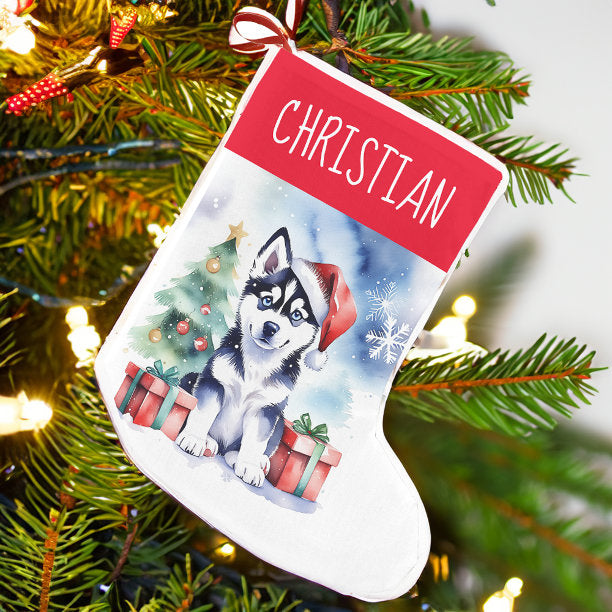 Husky puppy Christmas dog people gifts Small Christmas Stocking