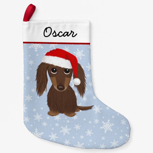 Longhaired Chocolate Dachshund Cute Wiener Dog Small Christmas Stocking