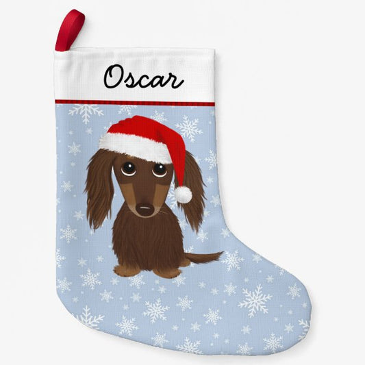 Longhaired Chocolate Dachshund Cute Wiener Dog Small Christmas Stocking
