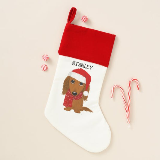 Longhaired Red Dachshund Santa Custom Christmas Stocking