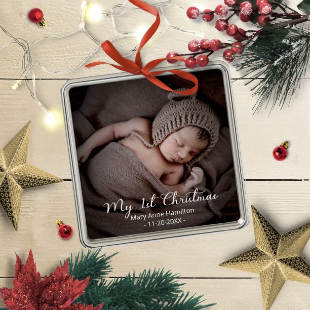 Lovely My First Christmas Newborn Baby Photo Metal Ornament