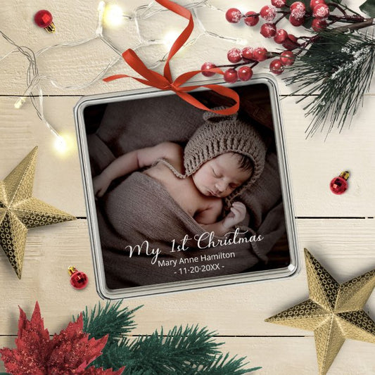 Lovely My First Christmas Newborn Baby Photo Metal Ornament