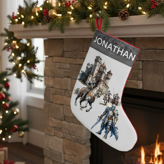 Medieval Knights Watercolor Castle Small Christmas Stocking