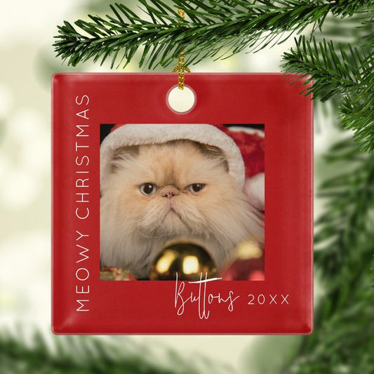 Meowy Christmas Pet Photo Christmas Tree Metal Ornament