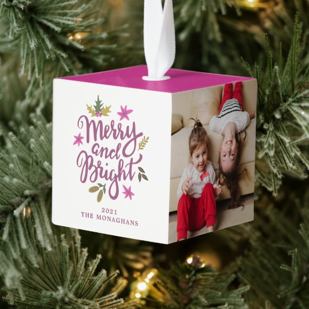 Merry and Bright 3 Photo Christmas Ornament