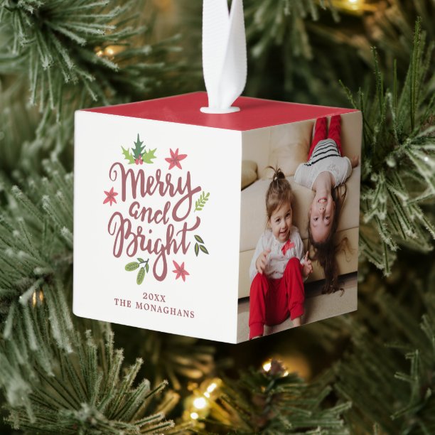 Merry and Bright 3 Photo Christmas Ornament