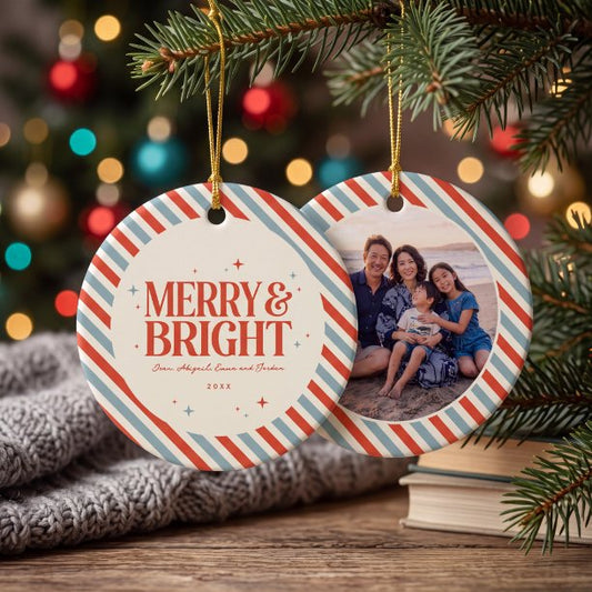 Merry and Bright Airmail Photo Ceramic Ornament