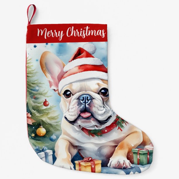 Merry Christmas Hat Festive French Bulldog - Small Christmas Stocking