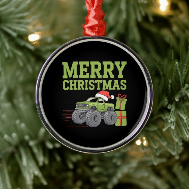 Merry Christmas Monster Truck Toddler Boys Xmas Metal Ornament