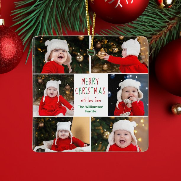 Merry Christmas Photo Collage Beautiful Custom Ceramic Ornament