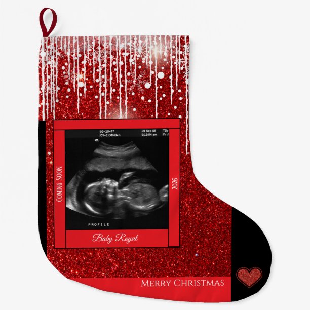 Merry Christmas Sonogram Baby Coming Soon Large Christmas Stocking