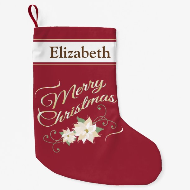 Merry Christmas, White Poinsettias Personalized Small Christmas Stocking