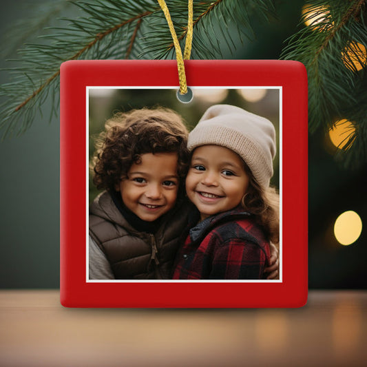Merry Christmas with 1 Photo - red single sided Ceramic Ornament