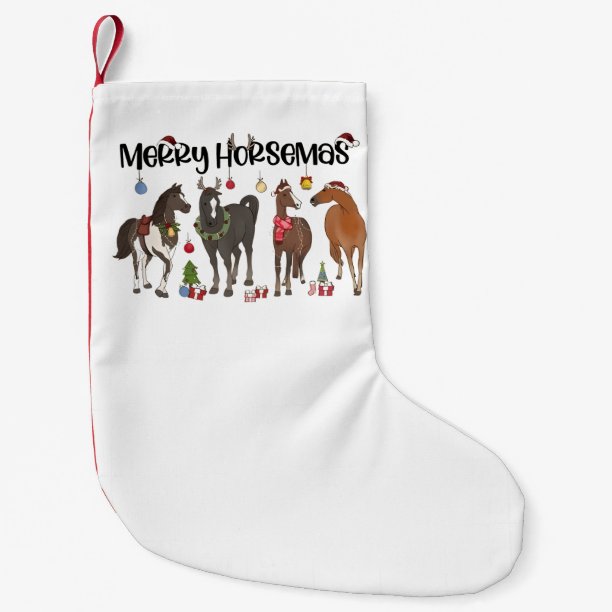 Merry Horsemas Horse Flower Christmas Equine Small Christmas Stocking