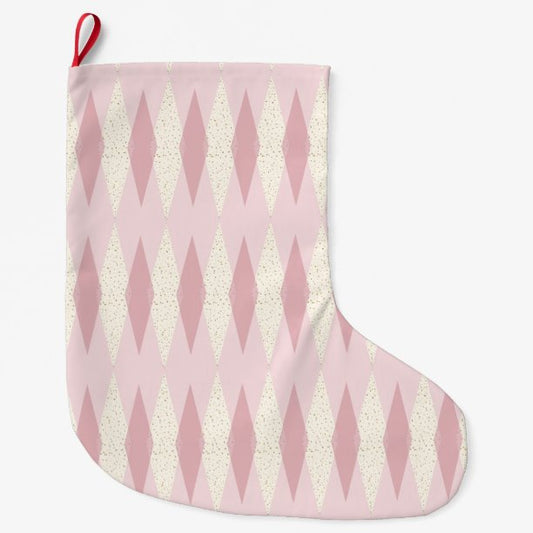 Mid Century Modern Pink Argyle Christmas Stocking