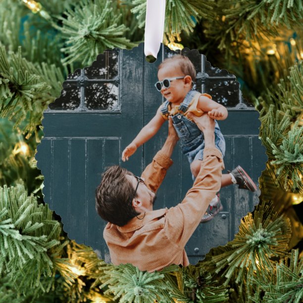 Minimal Christmas Merry and Bright Simple Photo Ornament Card